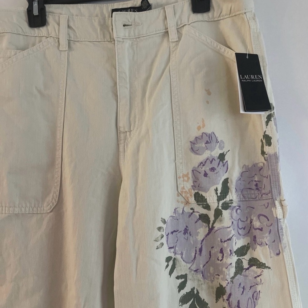 Ralph Lauren Cream Pants with Purple Floral Design